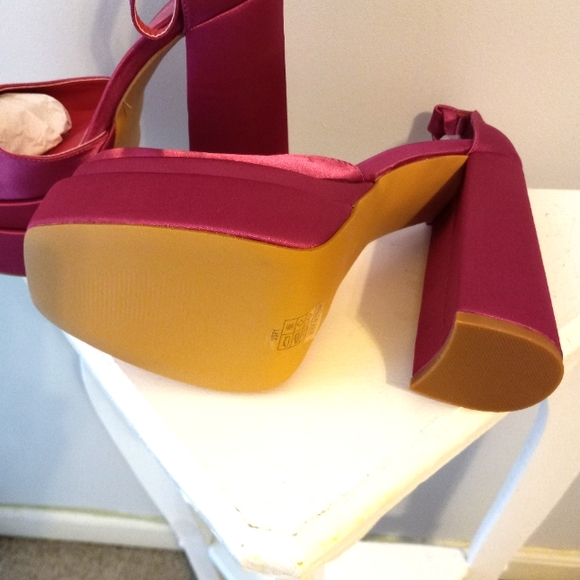 Fuchsia Platform Satin Heels - Picture 2 of 6